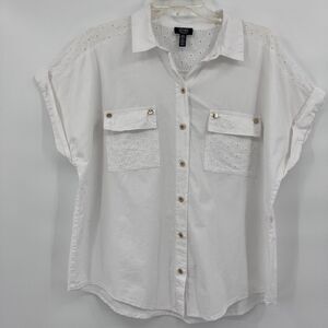 Jones NY Signature White Eyelet Cotton Button Down Blouse XL Classy Quiet Luxury